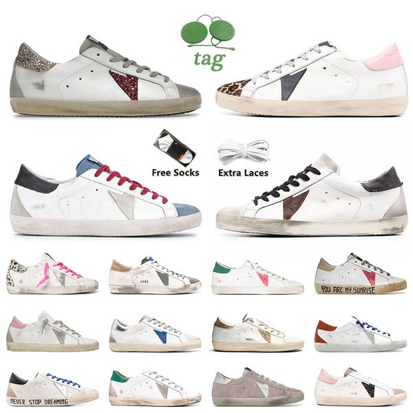 Women Designer Casual Shoes Red Glitter goldens sneakers Slip On Italy Brand Cloud White Pink Leopard Grey Patch Platform Loafers Luxury Lea