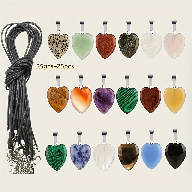 TEMU 50pcs Heart-shaped Stone Pendant, Colorful, With Black Chain, Perfect For , Watch Accessories, Festival Gift