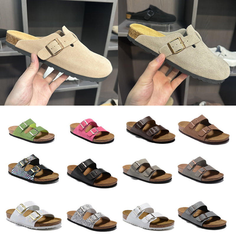 Mens Womens Sandals Designer Clog Slippers Sandels Flat Slides Fashion Summer Real Leather Beach Casual Scuffs Slip On Double Buckle Sliders Size 35
