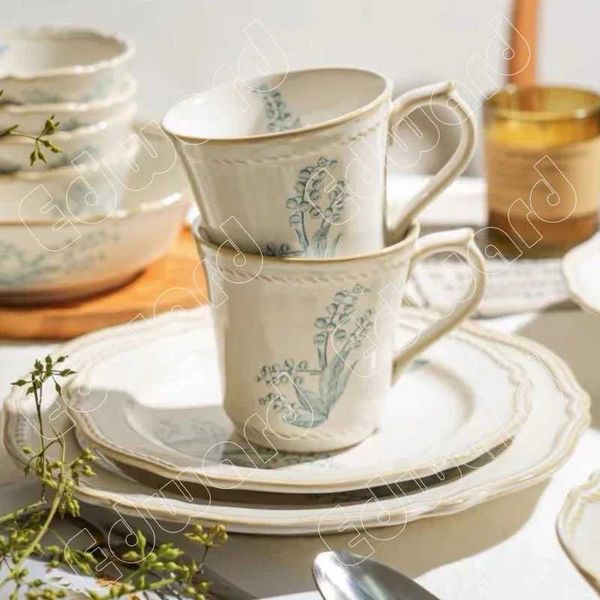 Cups Saucers Mug Orchid Pattern Coffee Cup Retro Classic Mugs European Style Milk Cup Household Use Restaurant Ceramic Mugs Living Room Deco