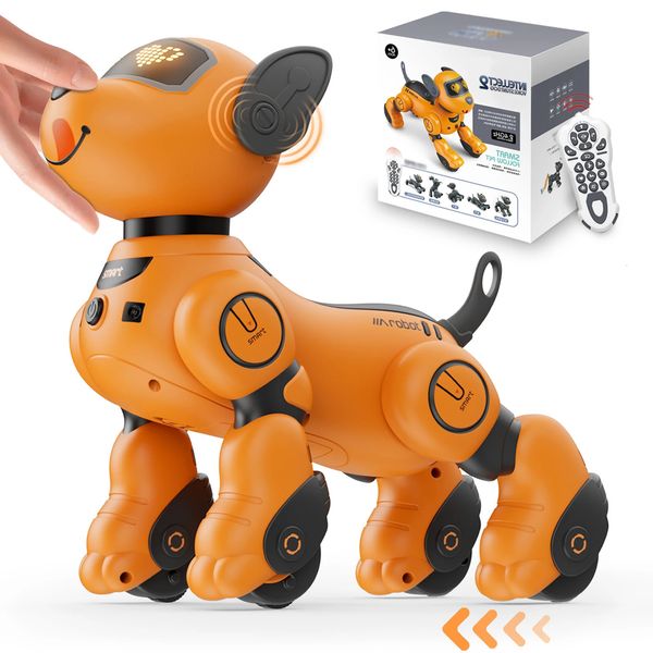 VATOS Robot Dog Toy for Kids Voice 2.4GHz Remote Control Robot Pet Touch Sensor 20 Mode Puppy Toy for Kids Girls Orange 241025