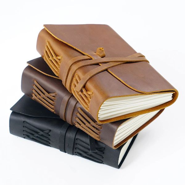 Handmade Genuine Leather Notebook Vintage Traveler Top Layer Notebook Loose Leaf Paper Notepad Note Book Diary Gift 250103