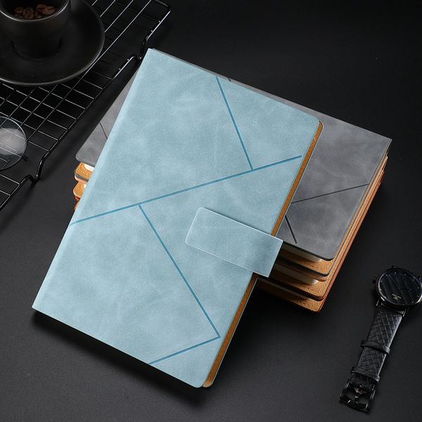 Stylish PU leather geometric notebook with magnetic buckle - preferred for business and daily notes