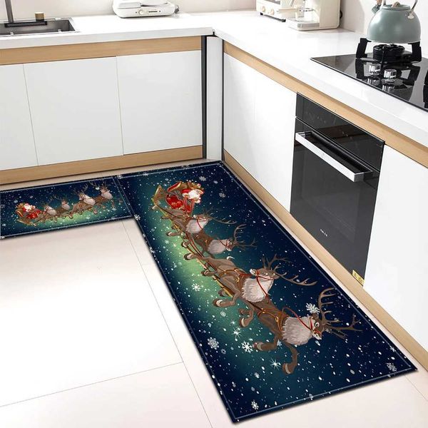 Christmas Kitchen Floor Mat Family Entrance Living Room Bedroom Balcony Decoration Carpet House Lobby Bathroom Door Non slip Foot Mat X24102