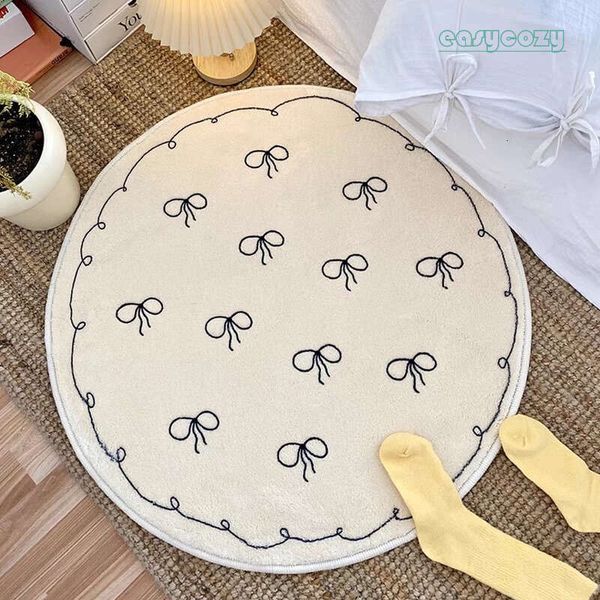 Super Soft Fluffy Round Area Rug Bow Tie Plush Carpet for Bedroom Nursery Kids Room Anti-slip Circle Floor Mat Home Decor Rugs 3 858