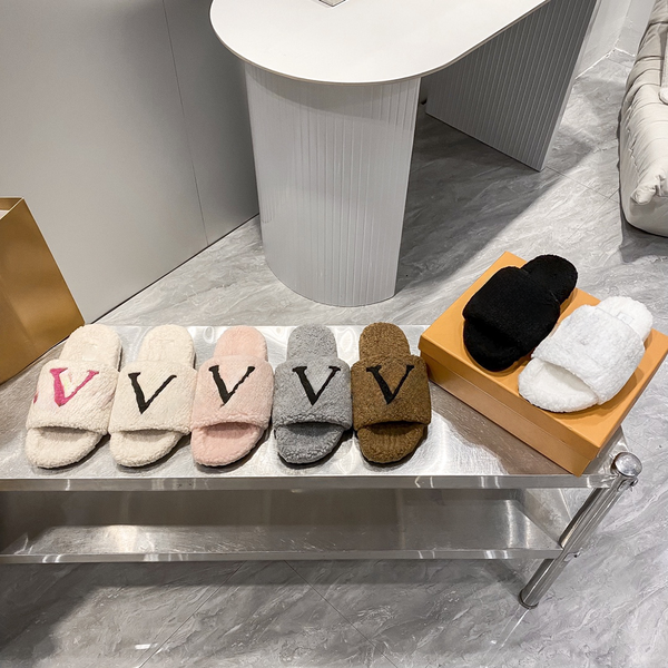 designer lamb wool slippers old flowers women fashion flat heel sandals lady classic warm comfortable slide shoes indoor outdoor winter 35-4