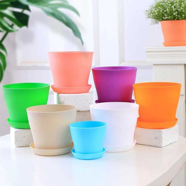 Plastic Flower Pots Planter Balconies Planting Potted Flower Pot Succulent Plant Pots with Tray Garden Indoor Bonsai Multi-Color S2412234