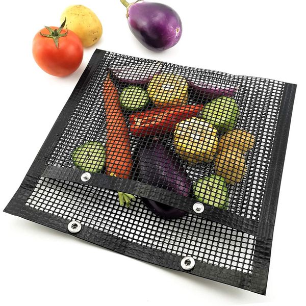 BBQ Tools Accessories NonStick Mesh Grill Bag Barbecue Net Mat Pad Kitchen Meat Vegetables Cooking Grilling Pouch High Temperature Resistant