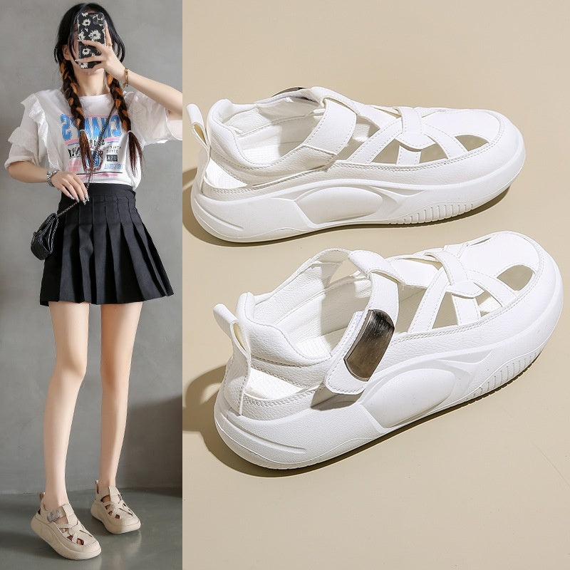 2024 Little White Shoes Women&#039;s Summer New Korean Edition Instagram Female Student Leisure Hollow out Versatile Sandals Street Shoot JC73