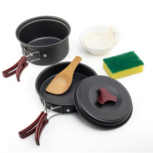 1Set Camping Tableware Outdoor Cookware Picnic Set Travel Non-stick Pots Pans Bowls Hiking Utensils M