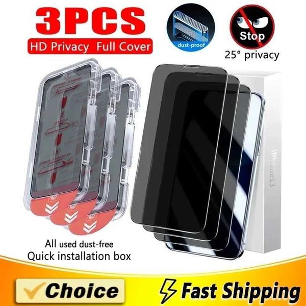 Cell Phone Screen Protectors 3Pcs Oleophobic Coating Dust Free Installation Privacy Screen Protector For Iphone 13 11 12 14 15 Pro Max XS X