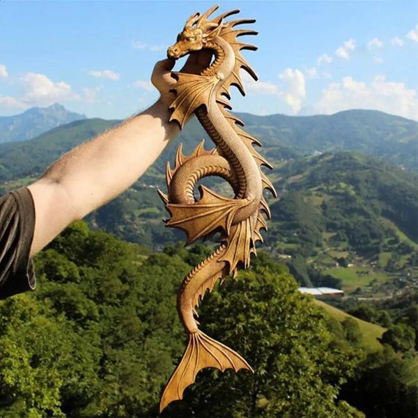 Dragon Statue Wall Decor Wooden Carving Art Wood Decorative Boho Home Dragons Creative Hanging Norse A1W5 241230