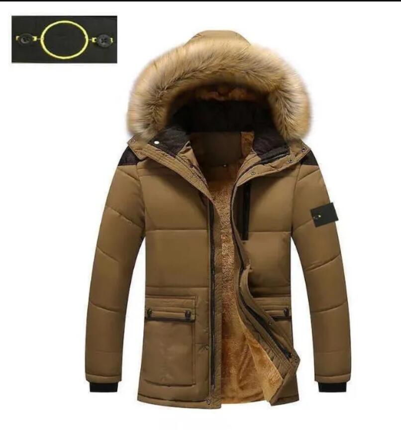 stones jacket islands cargo coat Men&#039;s brand designer down thickening outdoor windproof warm large fur collar long cp a57