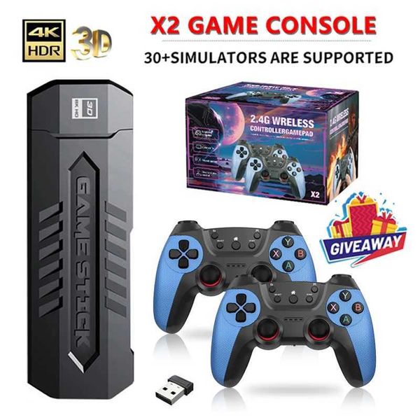 X2 4K HD Retro TV Game Console Search por TV de baixa latência GameStick 2.4g Wireless Dual Game Board Controller He 3D x2 Pesquisa Y241109