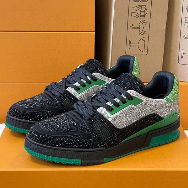 High quality casual Shoes designer shoes couples sneakers runway full rhinestone decor thick sole lace up women men out of office sneaker lu