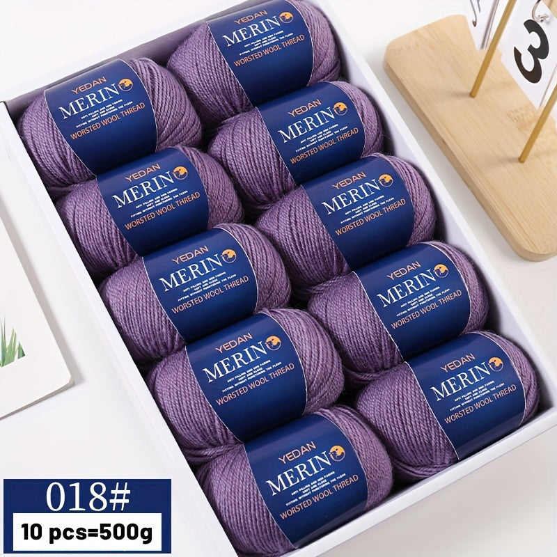 TEMU 500g (10-pack X50g) Medium-fine Wool Yarn - White Crafting Thread For Knitting, Crocheting, Weaving - Anti-pilling & Non-fade - Ideal For