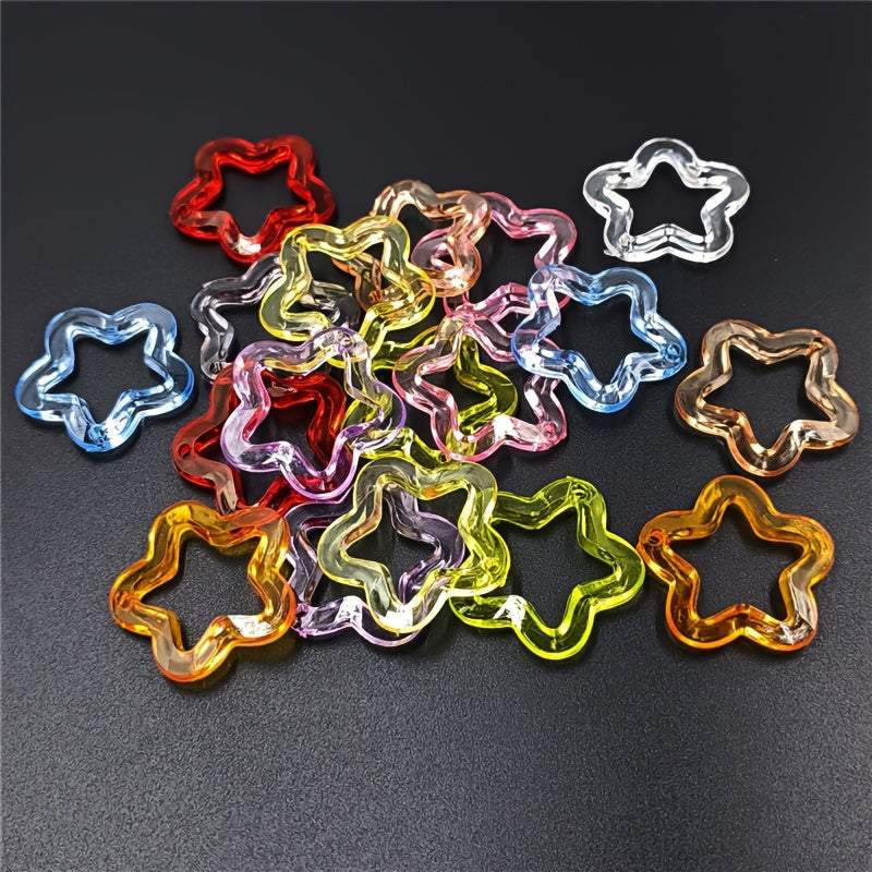 TEMU 20pcs Vibrant Acrylic Star Charms, 30mm - Multicolor Hollow Beads For , Earrings, Bracelets & Keychain Crafts - Transparent With Glossy Finish,