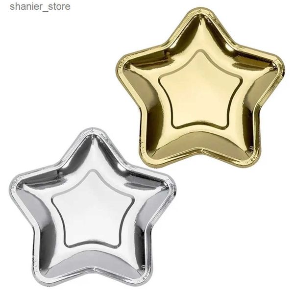 Disposable Dinnerware 10pcs Star Shaped Dinner Plates Disposable Paper Plate Golden Silver Five-pointed Star Birthday Wedding Party L240910