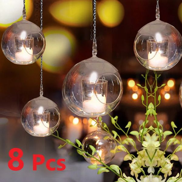 8Pcs 68cm Glass Candle Holder Hanging Tealight 681012cm Globes Terrarium Wedding Candlestick Vase Home Bar Decor 240103