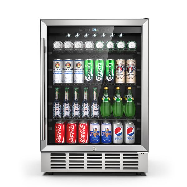 24 Inch Refrigerator, Undercounter Refrigerator Stainless Small Beverage Cooler Fridge With Digital Display