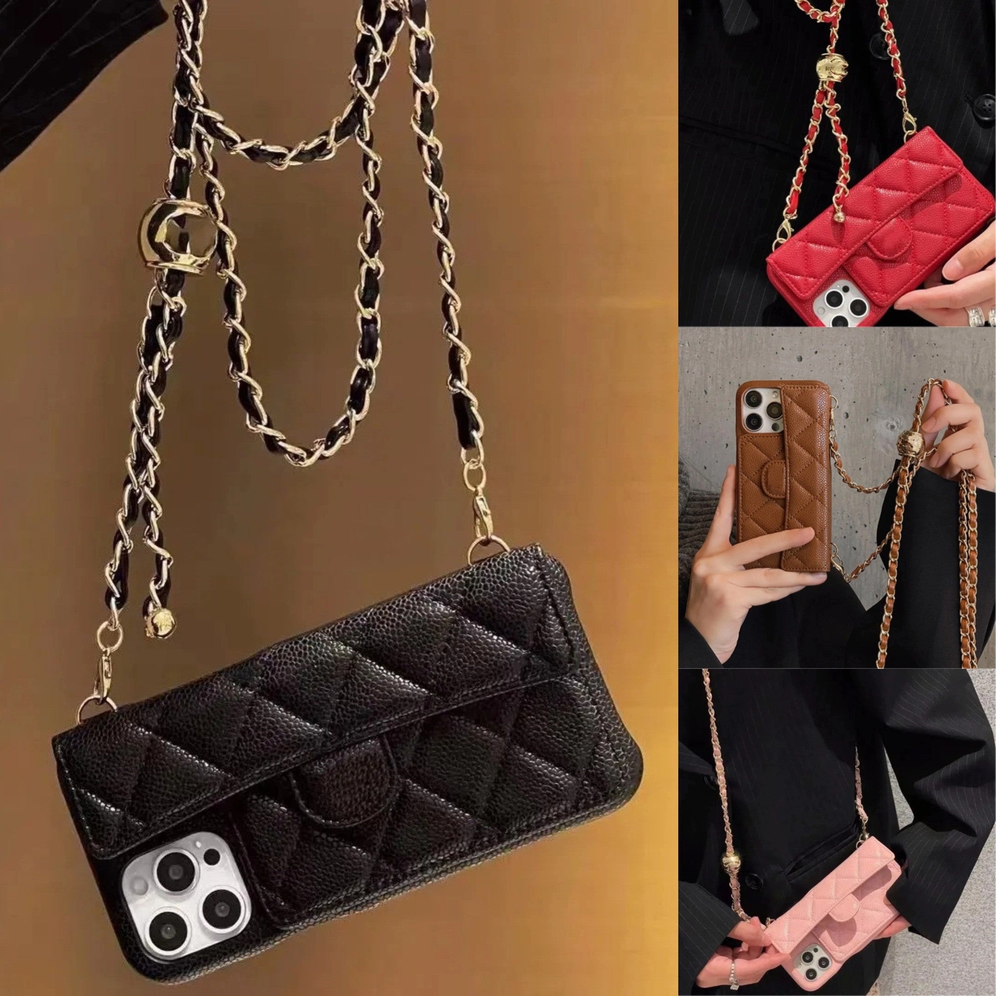 Luxury Brand Crossbody Phone Case for iPhone 16 Pro Max Cases Apple iPhone 15 Pro Max 14 13 12 15 plus Designer Wallet Card Holders iPhone Case Chai