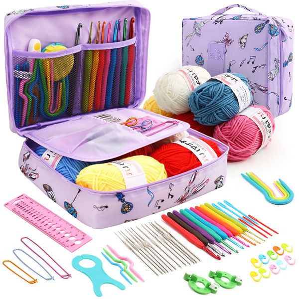 Arts and Crafts Knitting Starter Kit Crochet Hook Set with Storage Bag Weaving Knitting Needles Yarn DIY Arts Craft Sewing Tools Accessories
