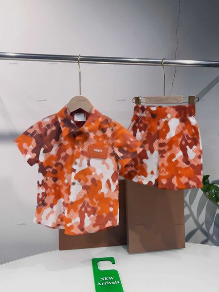 Popular baby T-shirt set child tracksuits boys girls Summer suit kids designer clothes Orange camouflage print short-sleeved shirt and short