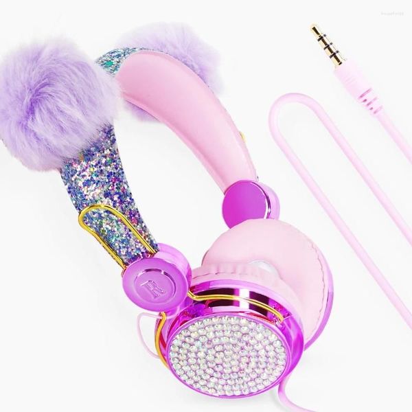 Bg Girl Kid Wireless Bluetooth Headphones with Microphone and Glitter Hairball