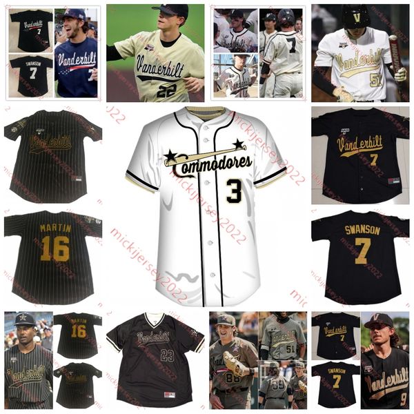 Walker Buehler Dansby Swanson Vanderbilt Commodores Baseball Jersey Custom Stitched J.J. Bleday Kumar Rocker Ethan Paul Philip Clarke Mens Y