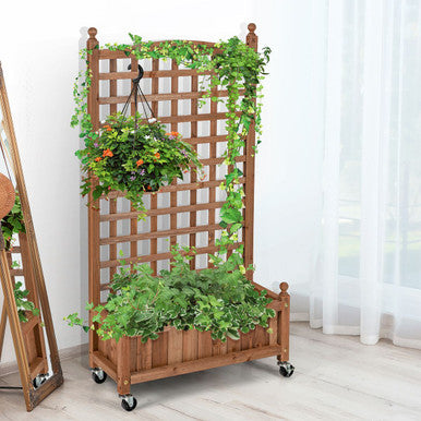 50-Inch Wood Planter Box with Trellis