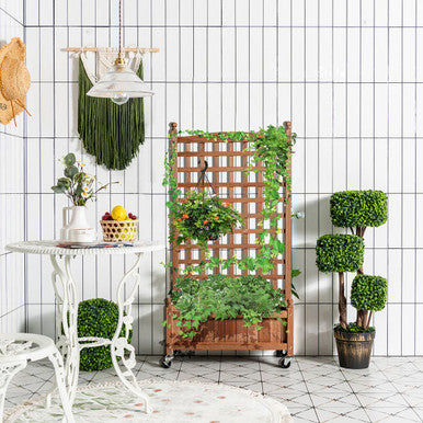 50-Inch Wood Planter Box with Trellis