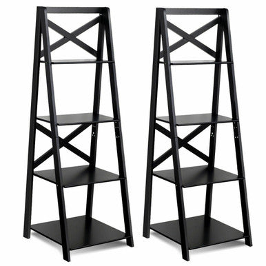 4-Tier Ladder Shelf Leaning Bookcase (2-Pack)
