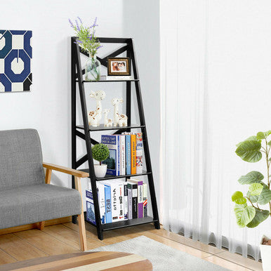 4-Tier Ladder Shelf Leaning Bookcase (2-Pack)