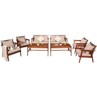 8-Pieces Rattan Acacia Wood Patio Furniture Set