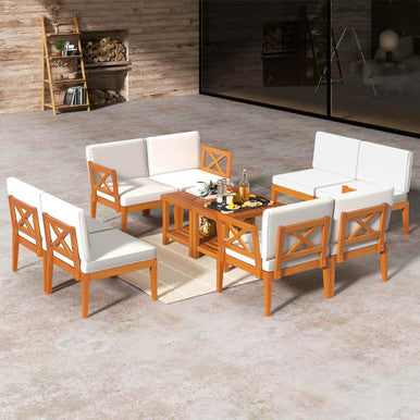 10-Piece Acacia Wood Patio Furniture Set