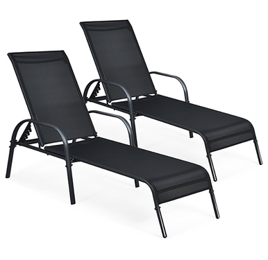 Black Patio Reclining Lounge Chairs (Set of 2)