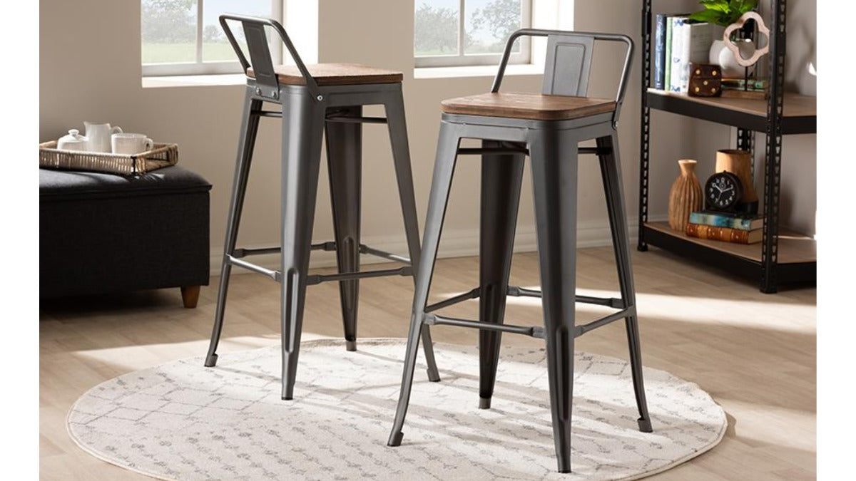 Skyline Decor Bamboo and Gun Metal-Finished Steel Bar Stool: Set of 2