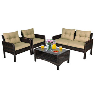 Rattan 4-Piece Loveseat Patio Furniture Set