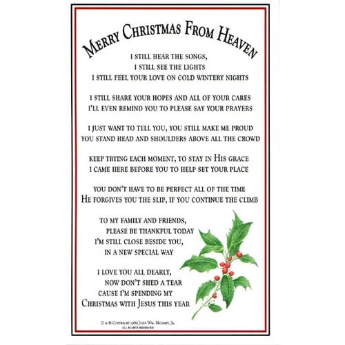Merry Christmas from Heaven Bookmark -Prayer Card (Pkg. of 25)