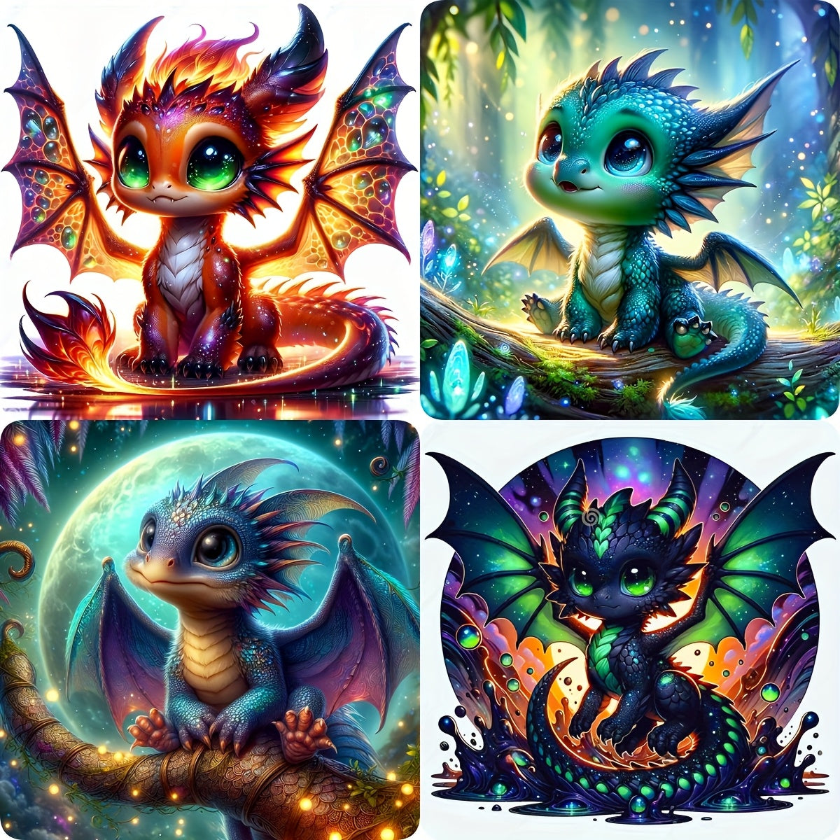 TEMU 4pcs Diy Dragon Diamond Painting Mosaic Craft Kit, Holiday Birthday Gift, Decorative Artwork