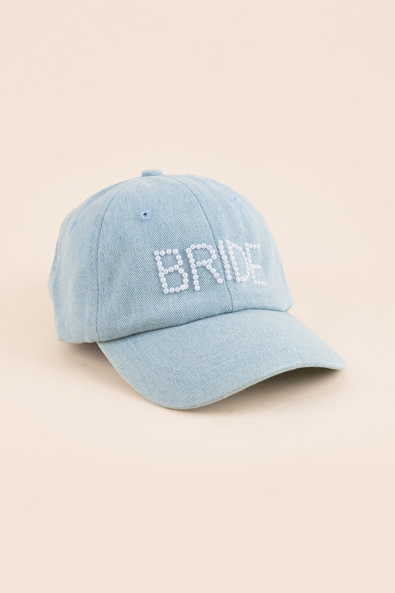 Women's Pearl Embellished Chambray Bride Baseball Hat by Francesca's - Size: One Size