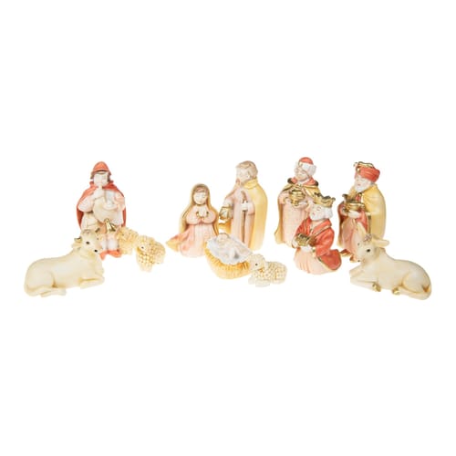 Cream &amp;amp; Red Nativity Scene - 11 Piece Set