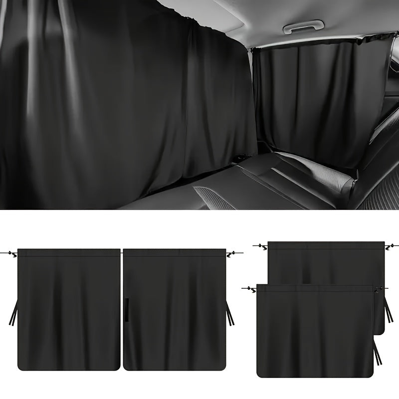 TEMU 4pcs Car Privacy Curtain Set, With Rear Seat And Side Window Curtains, Sedan And Suv Storage Bags Made Of Oxford Material
