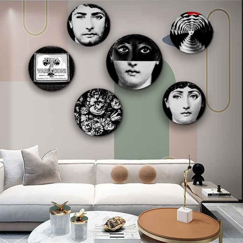 Lanjia Human Face Decorative Plates Ceramic Lady Face Red Lips Decorative Panel Morden Ceramic Painting Plate Creative Wall Mounted Decorative Item