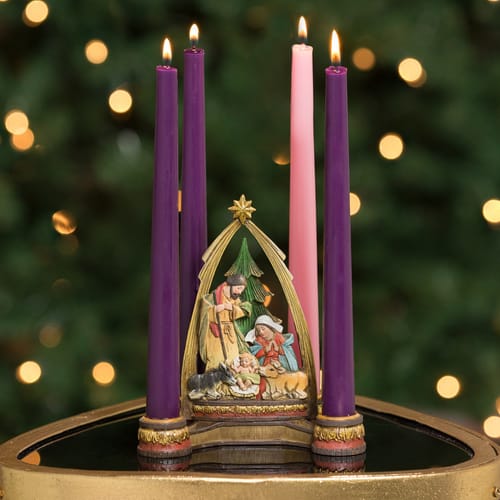 Advent Candleholder with Nativity Center