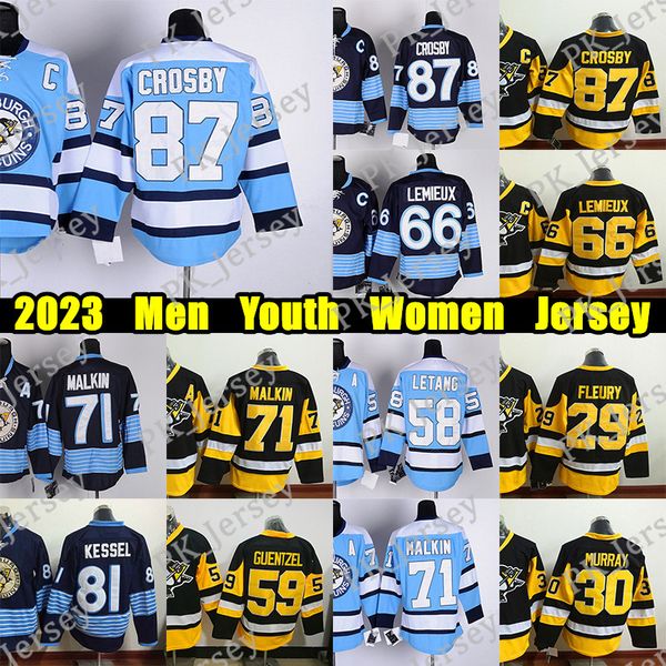 #87 Sidney Crosby Winter Classic hockey jersey #65 Erik Karlsson #58 Kris Letang Reilly Smith Evgeni Malkin Jeff Carter Bryan Rust Tristan J