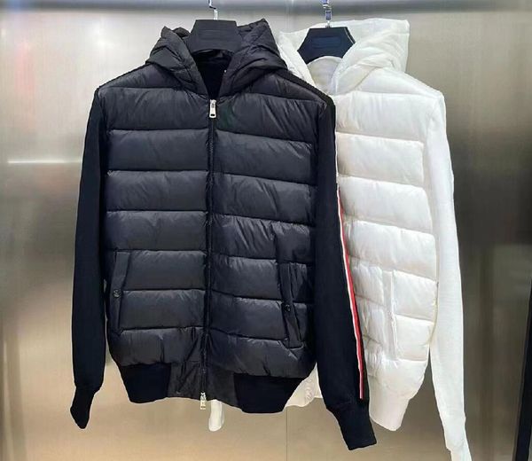 Men Hooded Collar Down Coat Wool knitting Splicing Design Jacket Clothing Waterproof thicken Zippers Parkas Black White Color Outerwear