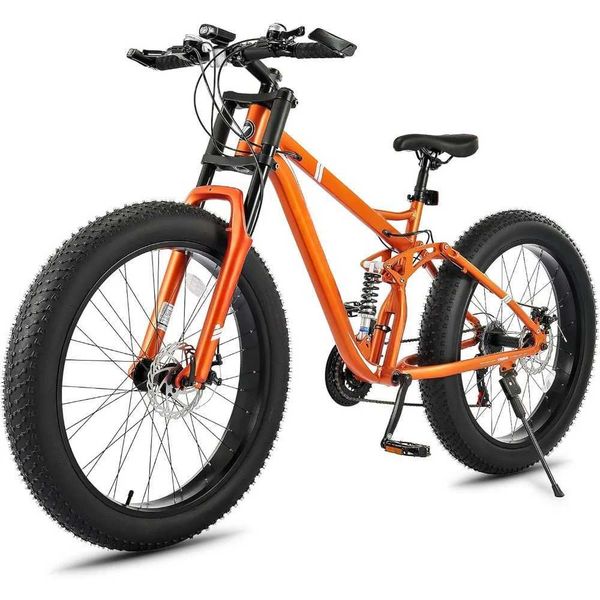 Bikes Fat tire bicycle fully suspended 21 speed aluminum frame 26x4.0 mountain bike gloves and lights front and rear suspension Q241029