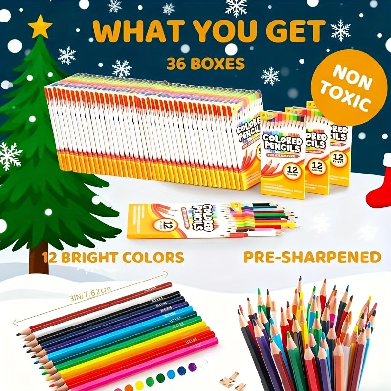 TEMU 432 Count Colored Pencils Bulk, 12 Assorted Colors, Individual Pack Of 36, Pre- Colored Pencils For Kids, Bulk Coloring Pencils School Supplies