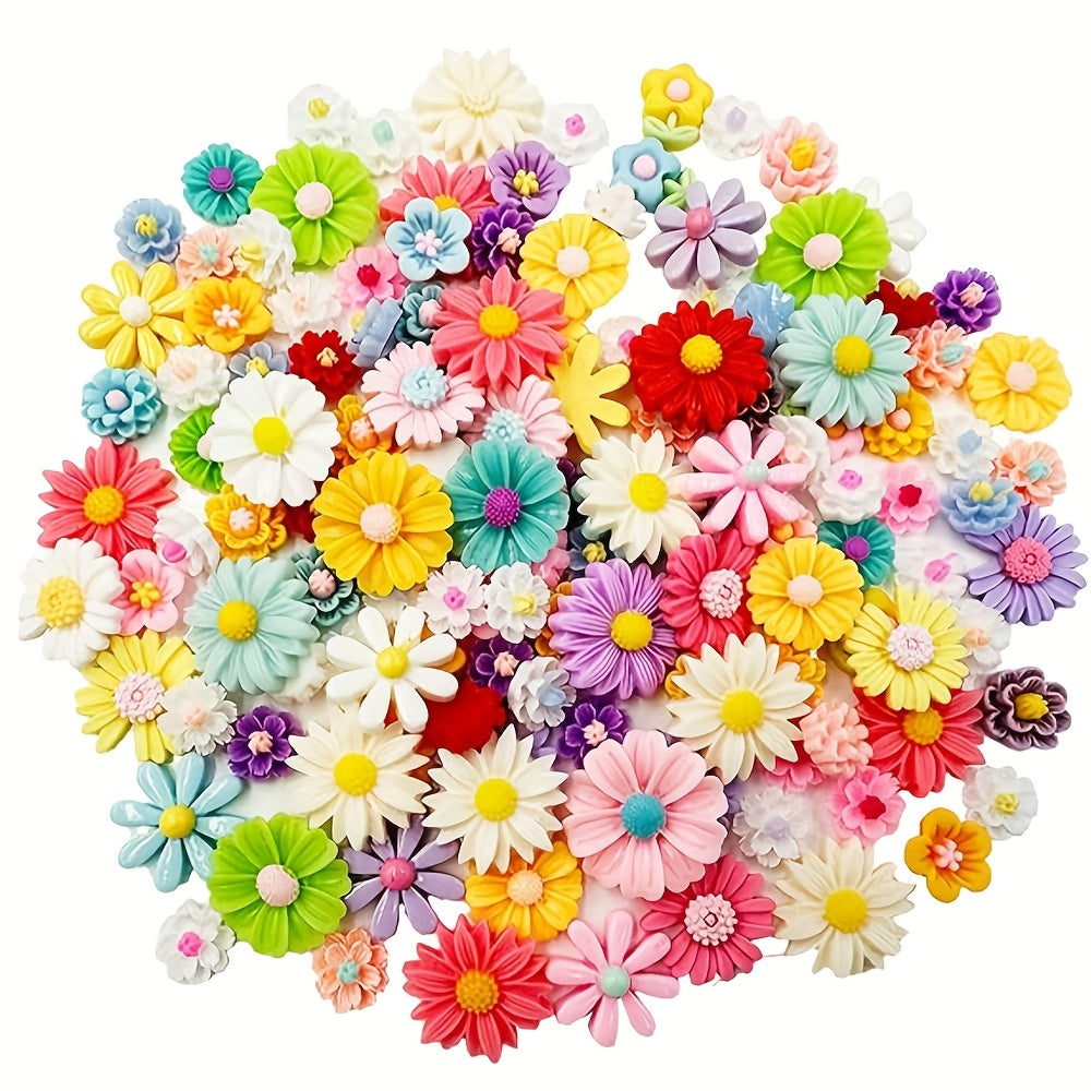 TEMU 100pcs Colorful Resin Daisy Flower Charms - Flatback Beads For , Scrapbooking, Hair Accessories & Crafts, Assorted Colors, Flower Charms